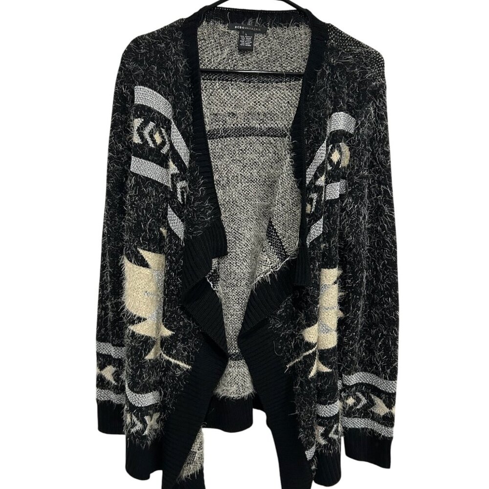 BCBG Max Azria Aztec Open Front Cardigan Artisan Pattern Size Large Boho Tribal